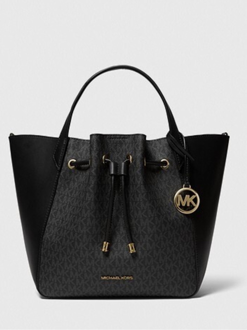 MICHAEL KORS PHOEBE LARGE TWO TONE BUCKET BAG GRAY AND BLACK GOLD NWOT